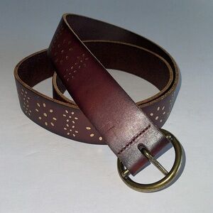 Brown Leather Gold Floral Detail Belt